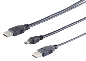 Cordon USB 2.0 en Y AA / Mini USB 1,00m