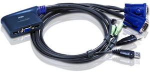 Aten CS62US Mini-Switch KVM 2 ports USB, câbles Intégrés + Audio