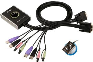 Aten CS682 Mini-Switch KVM DVI-I 2 ports USB, câbles intégrés +